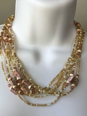 Neutral Tone Beaded Layered Necklace